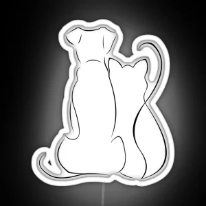 Dog And Cat Sketch Minimalist Cute Art RGB Neon Sign