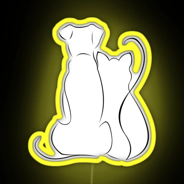 Dog And Cat Sketch Minimalist Cute Art RGB Neon Sign