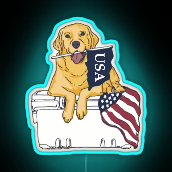 Dog On Cooler With Flag RGB Neon Sign