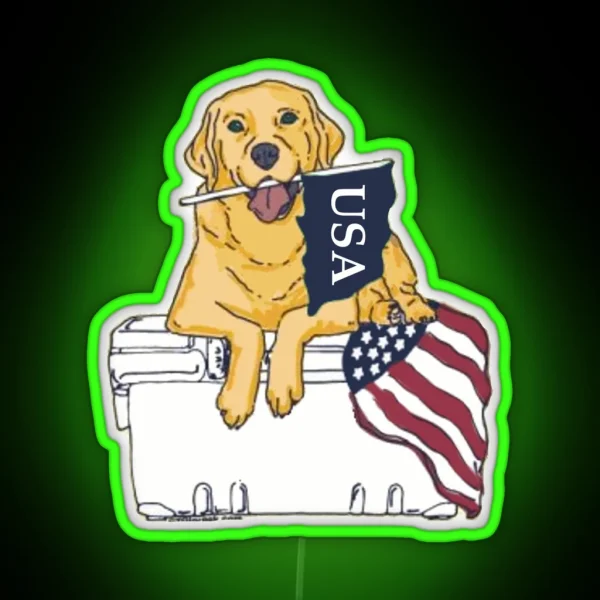 Dog On Cooler With Flag RGB Neon Sign