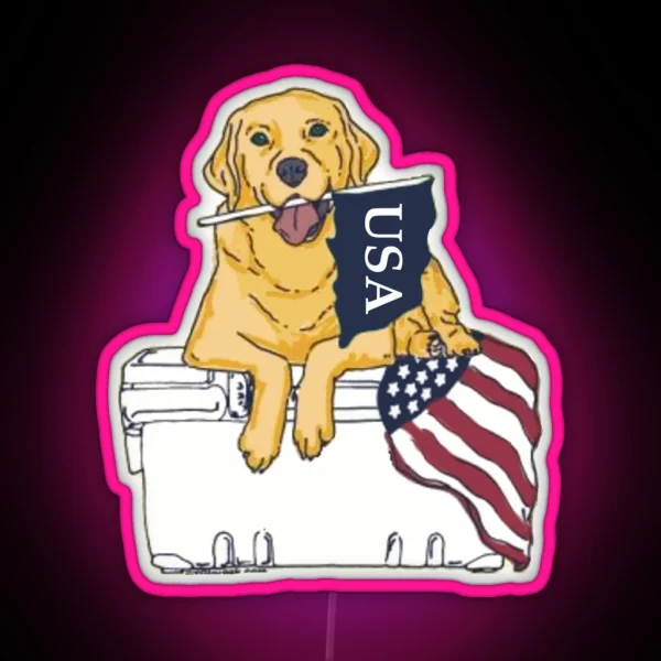 Dog On Cooler With Flag RGB Neon Sign