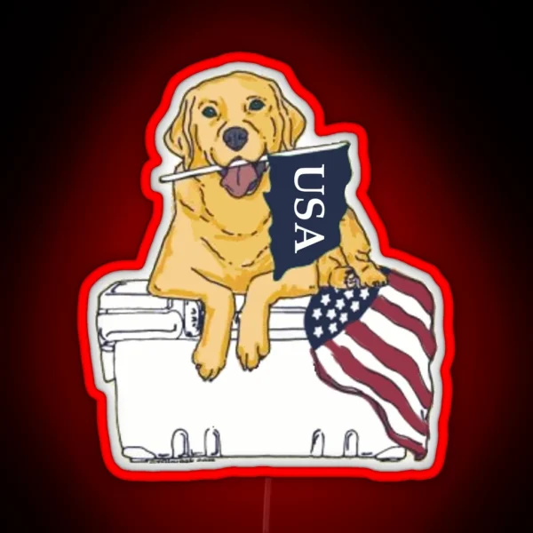 Dog On Cooler With Flag RGB Neon Sign