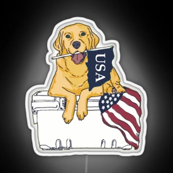 Dog On Cooler With Flag RGB Neon Sign
