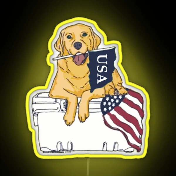 Dog On Cooler With Flag RGB Neon Sign