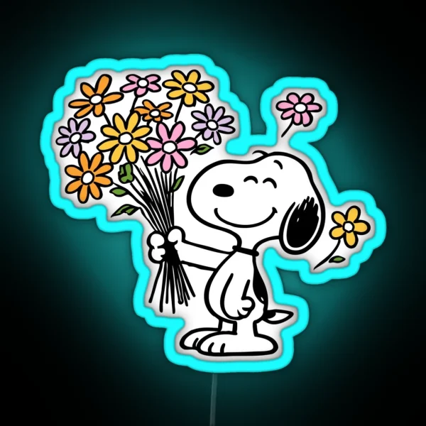 Dog With Flowers RGB Neon Sign