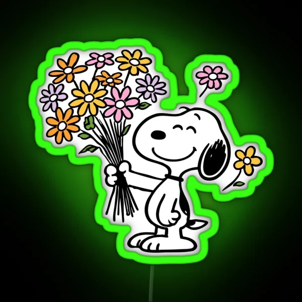 Dog With Flowers RGB Neon Sign