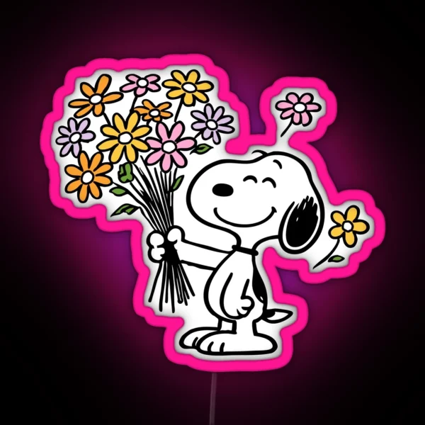 Dog With Flowers RGB Neon Sign
