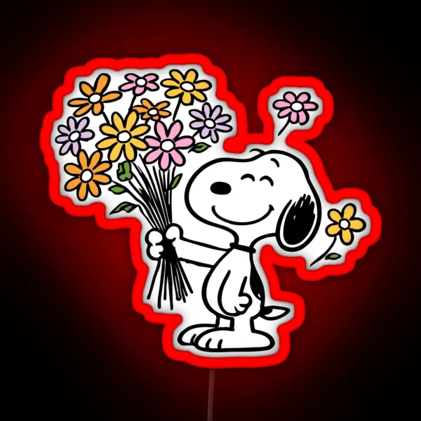 Dog With Flowers RGB Neon Sign