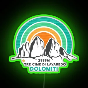 Dolomites Drei Zinnen Tre Cime Di Lavaredo South Tyrol Italy Hiking Mountaineering Souvenir RGB Neon Sign