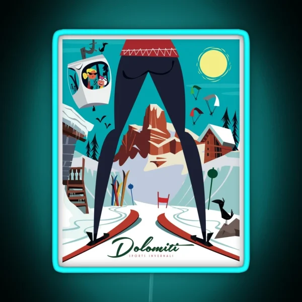 Dolomiti Ski Poster RGB Neon Sign