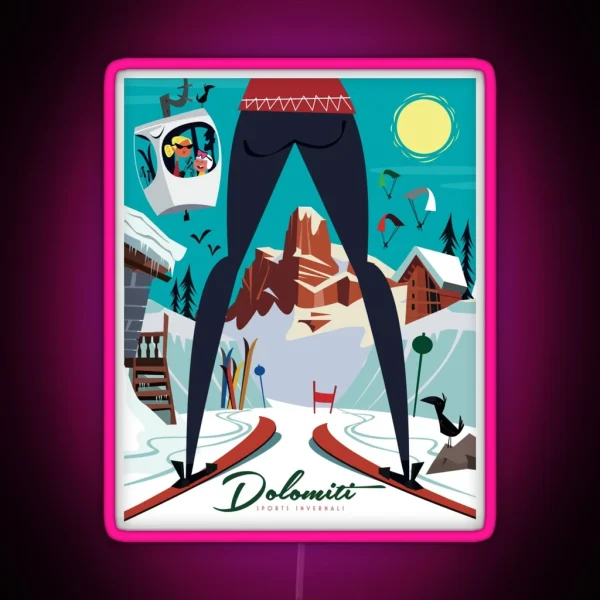 Dolomiti Ski Poster RGB Neon Sign