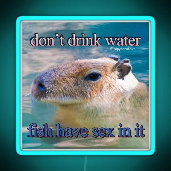 Don T Drink Water Capybara Meme RGB Neon Sign