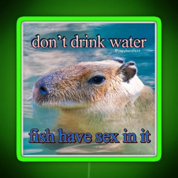 Don T Drink Water Capybara Meme RGB Neon Sign