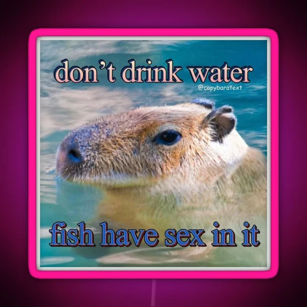 Don T Drink Water Capybara Meme RGB Neon Sign