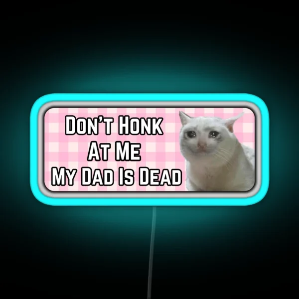 Don T Honk At Me My Dad Is Dead Pink Cat Craying Humor Bumper Car RGB Neon Sign