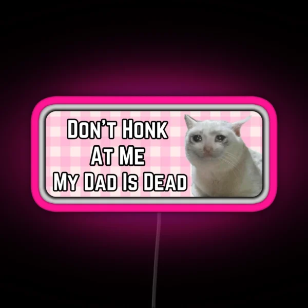 Don T Honk At Me My Dad Is Dead Pink Cat Craying Humor Bumper Car RGB Neon Sign