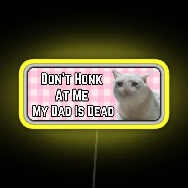 Don T Honk At Me My Dad Is Dead Pink Cat Craying Humor Bumper Car RGB Neon Sign