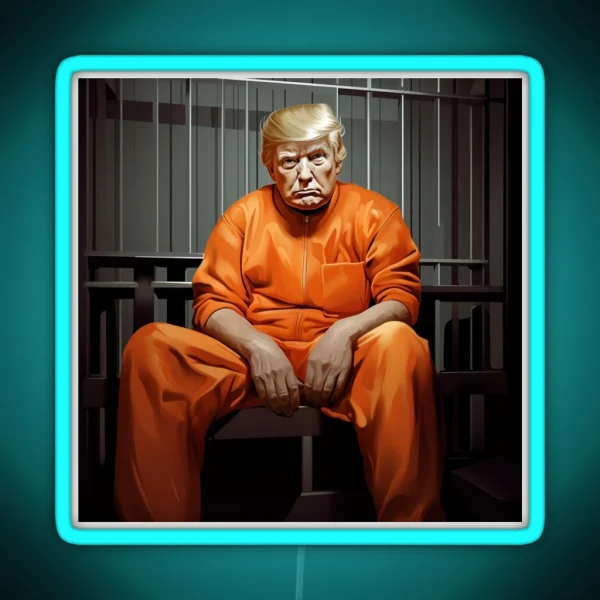 Donald Trump Behind Bars Hilarious Cartoon Artwork Of RGB Neon Sign