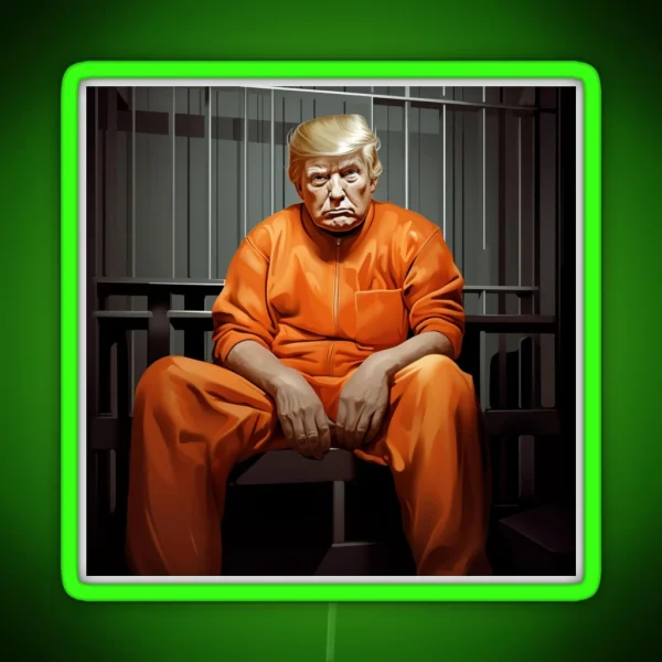 Donald Trump Behind Bars Hilarious Cartoon Artwork Of RGB Neon Sign