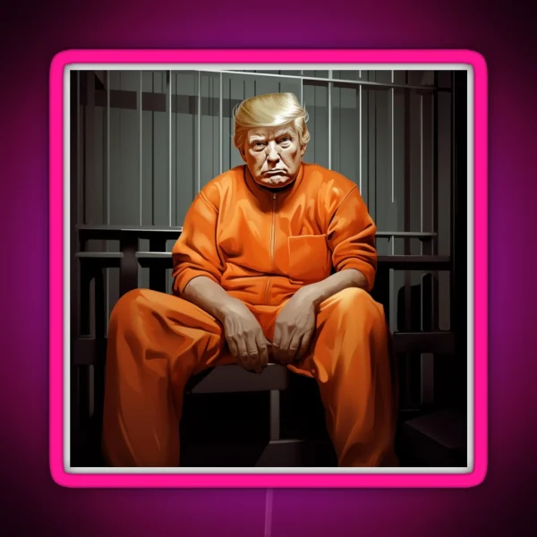 Donald Trump Behind Bars Hilarious Cartoon Artwork Of RGB Neon Sign