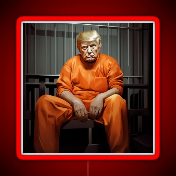 Donald Trump Behind Bars Hilarious Cartoon Artwork Of RGB Neon Sign