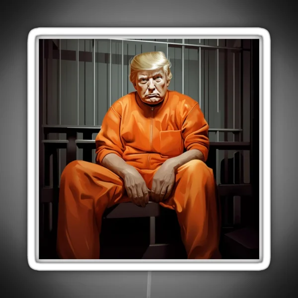 Donald Trump Behind Bars Hilarious Cartoon Artwork Of RGB Neon Sign