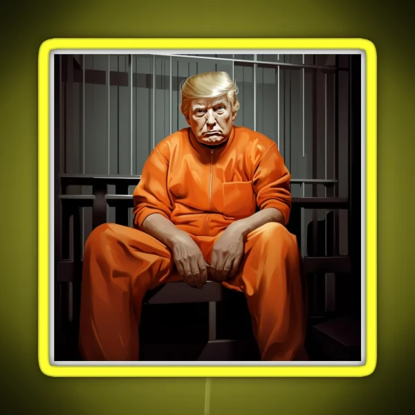 Donald Trump Behind Bars Hilarious Cartoon Artwork Of RGB Neon Sign
