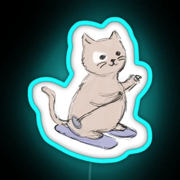 Downhill Skiing Cat RGB Neon Sign