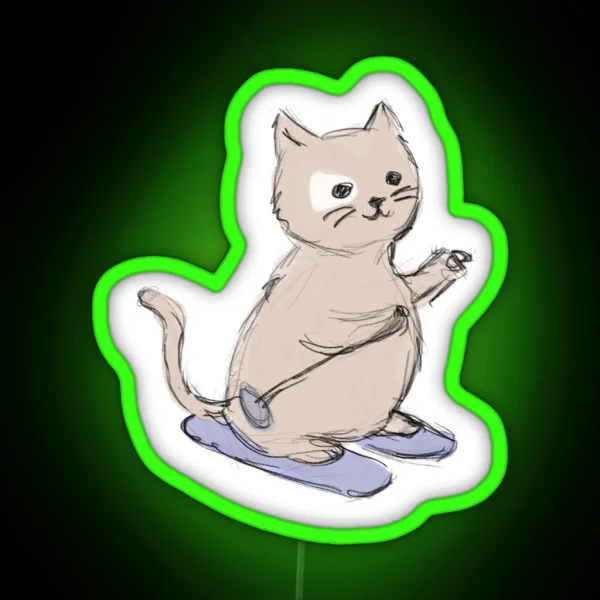 Downhill Skiing Cat RGB Neon Sign