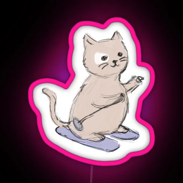 Downhill Skiing Cat RGB Neon Sign