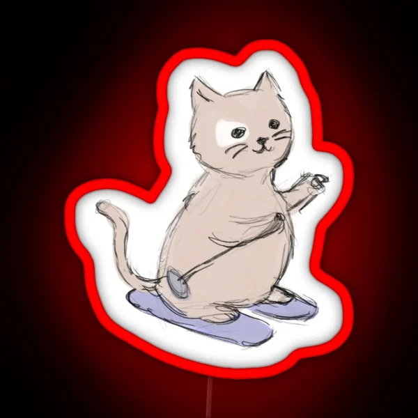 Downhill Skiing Cat RGB Neon Sign