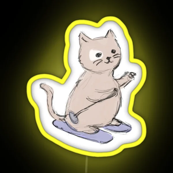 Downhill Skiing Cat RGB Neon Sign