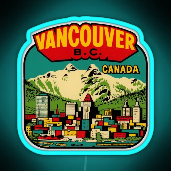 Downtown Vancouver BC Vintage Travel Decal RGB Neon Sign