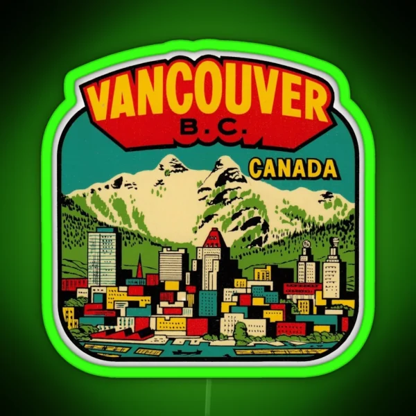 Downtown Vancouver BC Vintage Travel Decal RGB Neon Sign