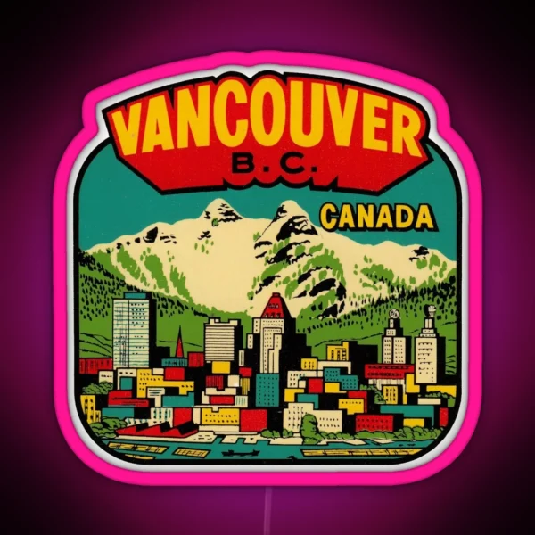 Downtown Vancouver BC Vintage Travel Decal RGB Neon Sign
