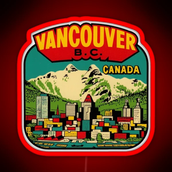 Downtown Vancouver BC Vintage Travel Decal RGB Neon Sign