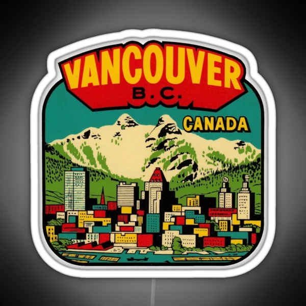 Downtown Vancouver BC Vintage Travel Decal RGB Neon Sign