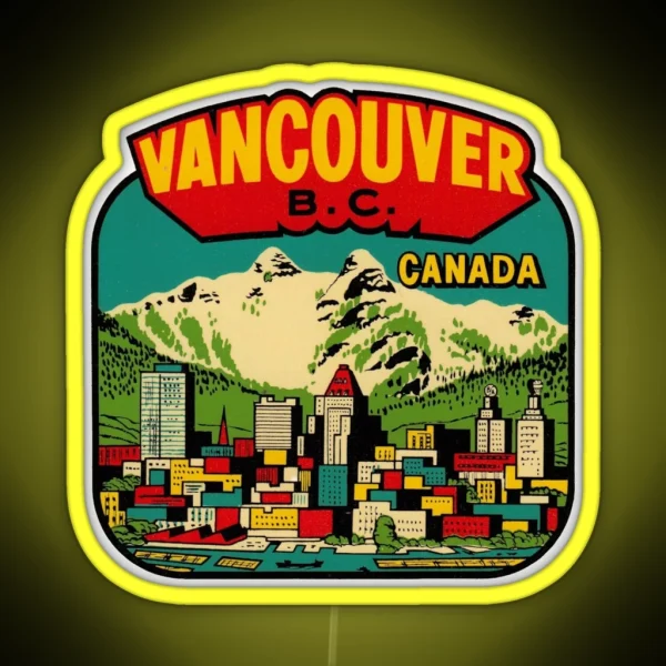 Downtown Vancouver BC Vintage Travel Decal RGB Neon Sign