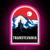 Vintage Gothic Dracula Transylvania inspired travel poster style RGB neon lighting