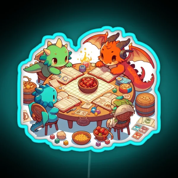 Dragons Playing Dnd RGB Neon Sign