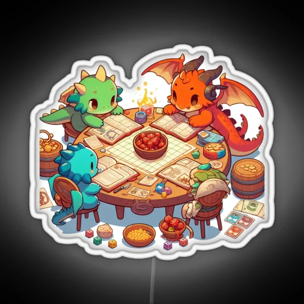 Dragons Playing Dnd RGB Neon Sign
