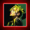 Vibrant Miley Cyrus Portrait in Rainbow Neon Sign Illumination