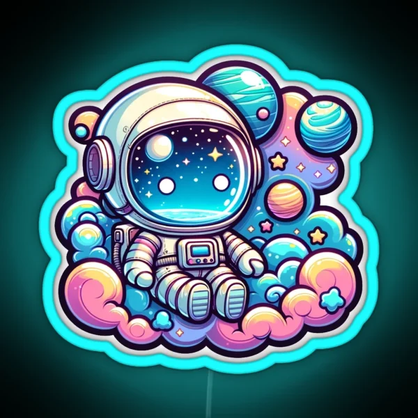 Dreamy Astronaut Cartoon Style Illustration RGB Neon Sign