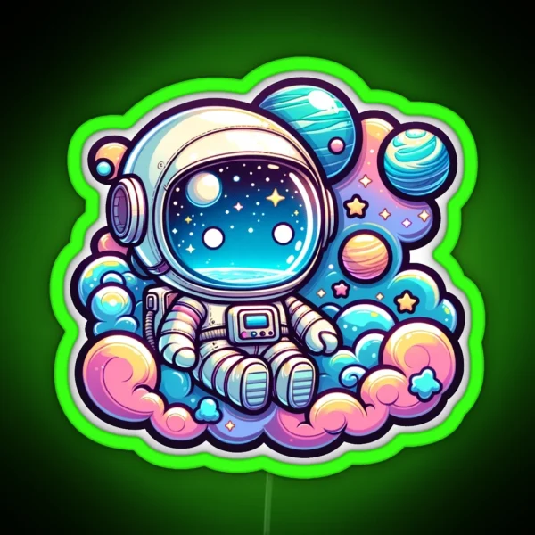 Dreamy Astronaut Cartoon Style Illustration RGB Neon Sign