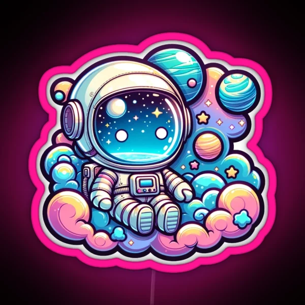 Dreamy Astronaut Cartoon Style Illustration RGB Neon Sign