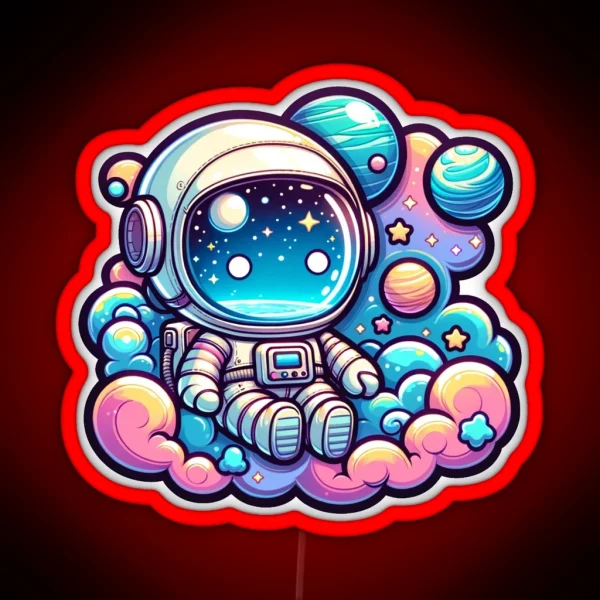 Dreamy Astronaut Cartoon Style Illustration RGB Neon Sign
