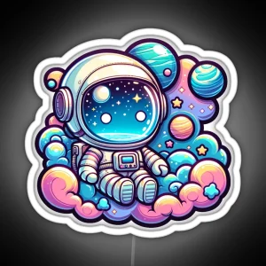 Dreamy Astronaut Cartoon Style Illustration RGB Neon Sign