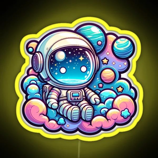 Dreamy Astronaut Cartoon Style Illustration RGB Neon Sign