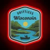 Eye-catching Driftless Wisconsin logo color accents in vibrant neon lighting.