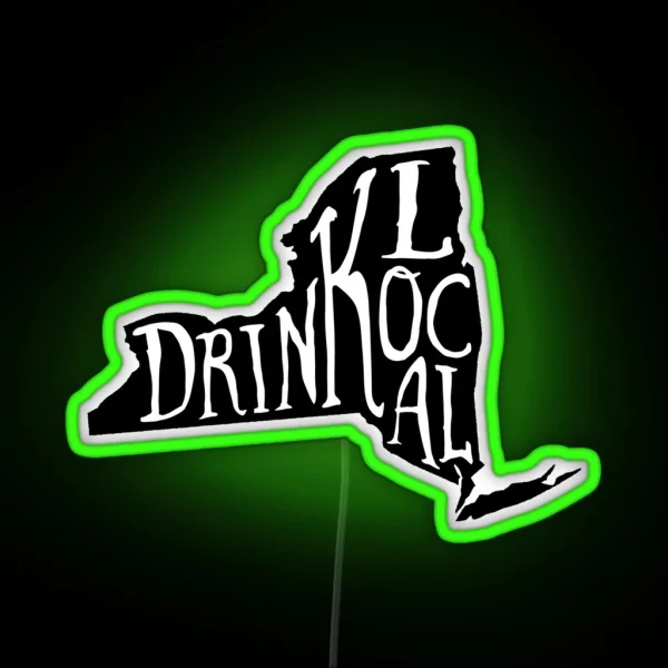 Drink Local New York State Outline Craft Beer RGB Neon Sign
